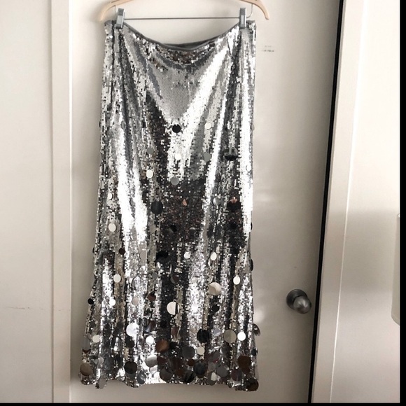 🎉Plus Size Elegant Gold Or Silver Long Sequin Formal Midi Skirt - Picture 12 of 16